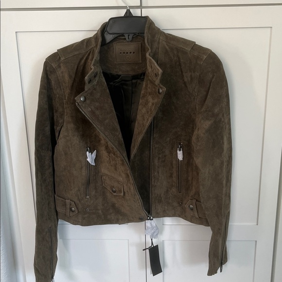 Blank NYC $198 Women's Olive Green Suede Leather Moto Jacket Size M NWT - Picture 5 of 6
